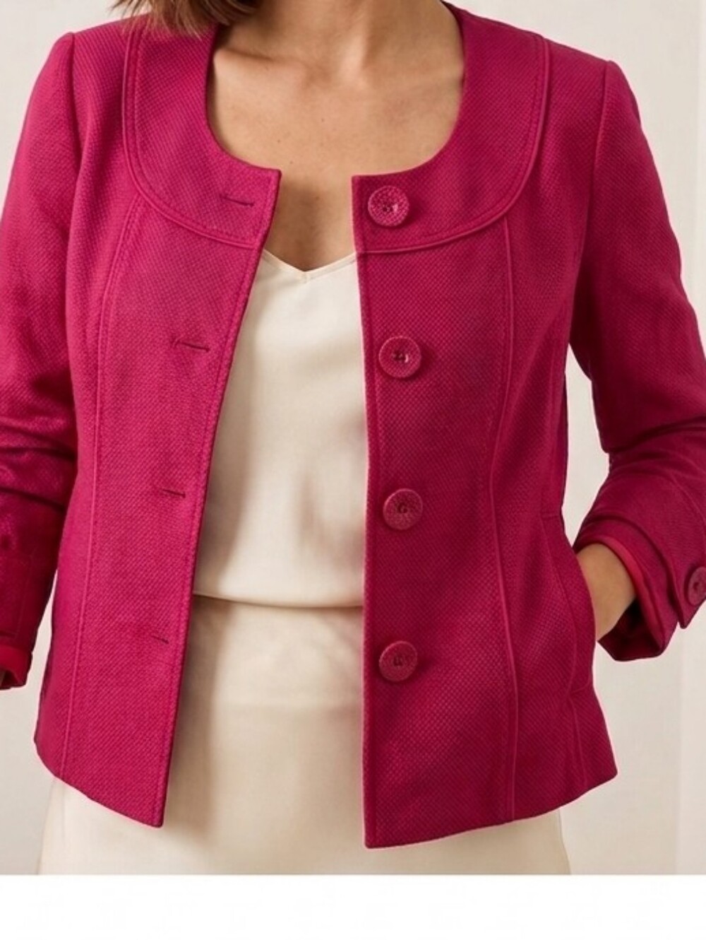 Halogen Bright Pink Round-Neck Button Blazer